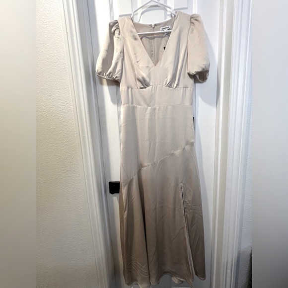 Express Beige Satin Long Sleeve Dress - Picture 1 of 3